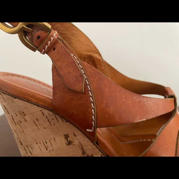 Chloe brown leather cork wedges size 39.5/US 8 (run very small) - Picture 3 of 7